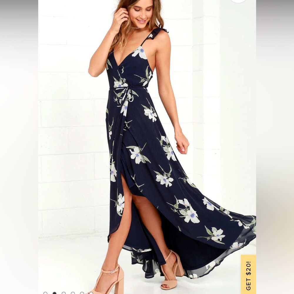 Lulu's Navy Floral High Low Dress